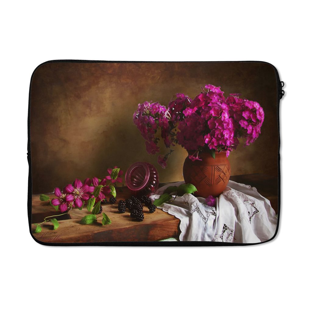 MuchoWow Laptop Hülle 13 Zoll Rustikal - Blumen - Rosa - Vase - Stilleben Laptoptasche - Laptophülle - Sleeve - Rundumschutz