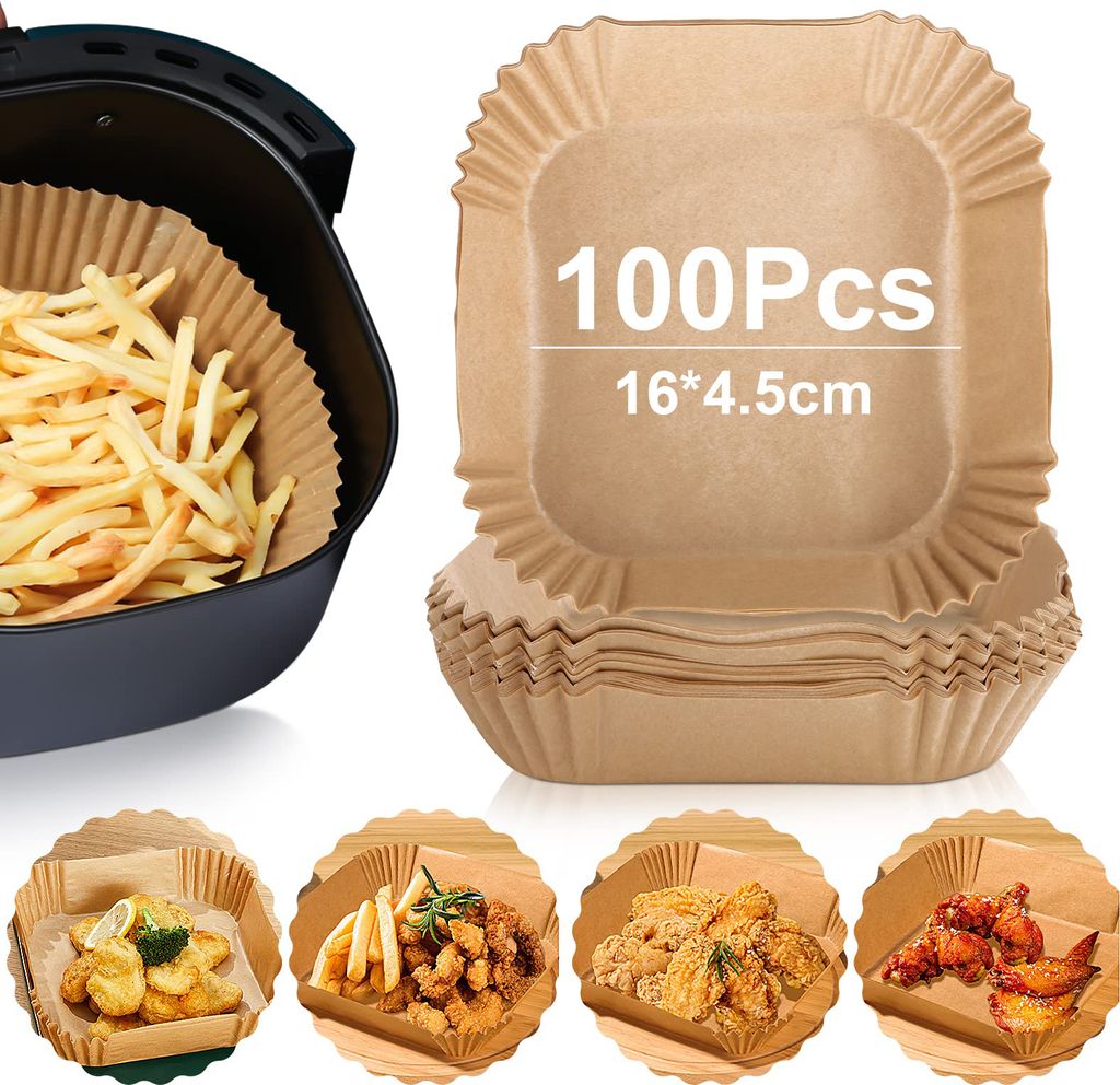100 Stück Backpapier Airfryer,Luftfritteuse Pergamentpapier Air Fryer Antihaft Einweg-Papier-Liner Backen Zubehör Backpapier (16*4.5cm)