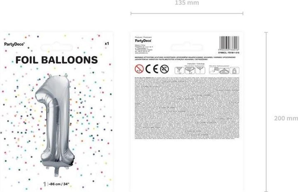 Palloncino in foil argento Numero "1" - Impressionante 86 Immagine del prodotto 