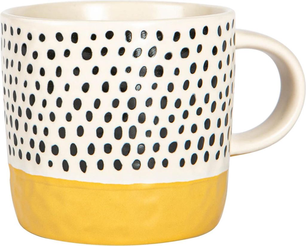 Nicola Spring Keramik-Kaffeetasse mit getauchten Punkten – 385 ml – Senf