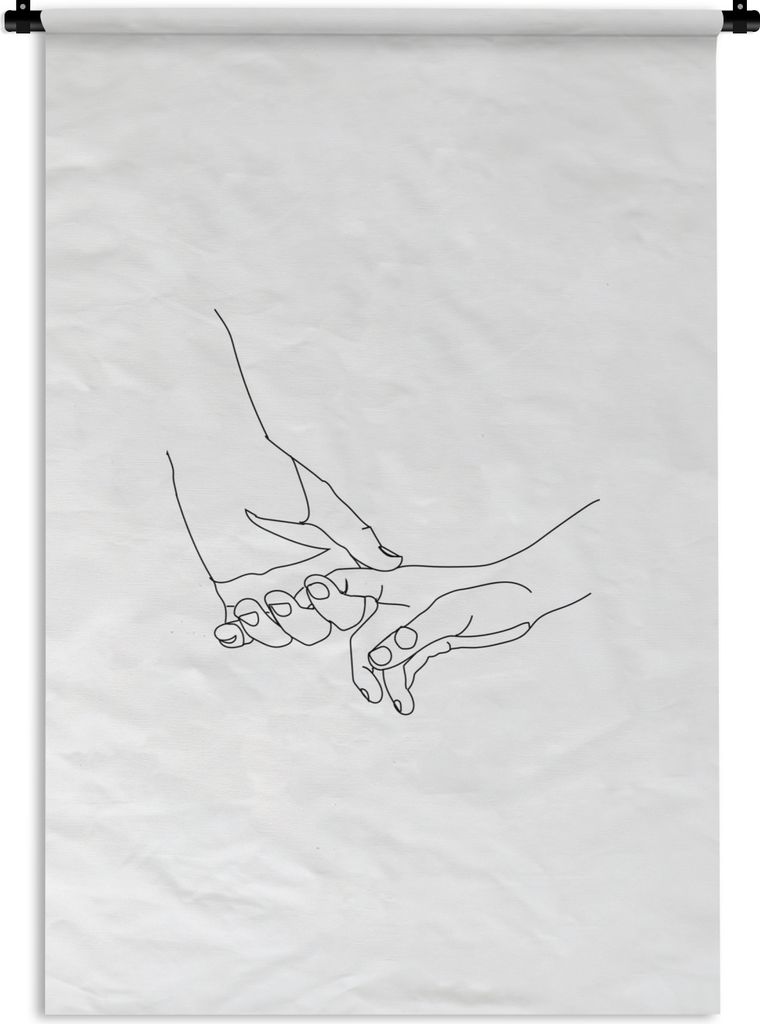 MuchoWow Wandteppich Wandbehang Hände - Linienkunst - Beziehung 90x135 cm Tapisserie Dekoration Wandtuch - Baumwolle - Wandskulptur