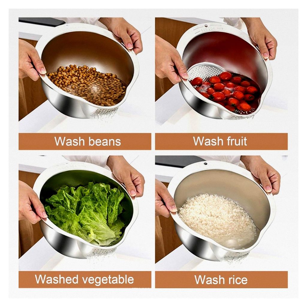 Reisreiniger mit Sieb, Reiswaschschüssel aus Edelstahl, Reiswascher für Quinoa und Bohnen