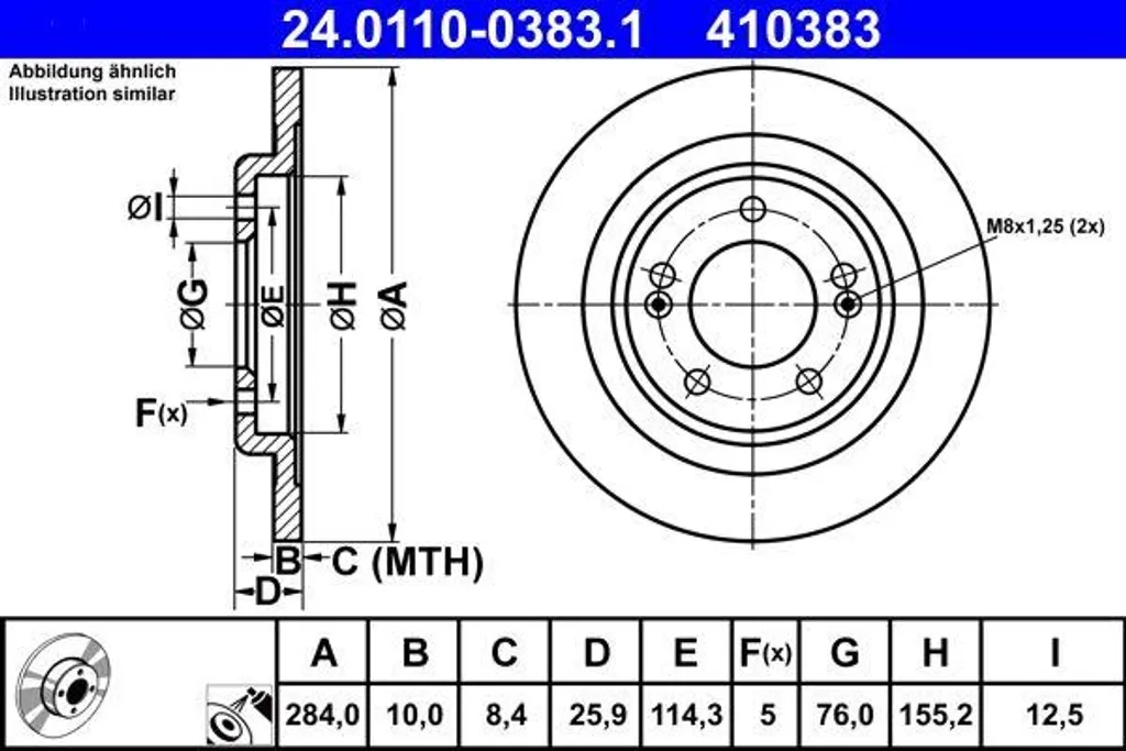 Disque de frein ATE 24.0110-0383.1 pour i30 et Ceed OE 58411A6200