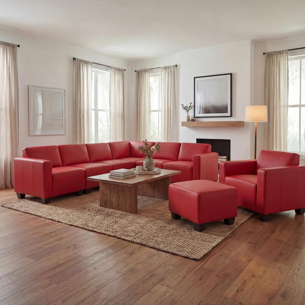 Modular Sofa-System Couch-Garnitur Lyon 6-2, Kunstleder rot