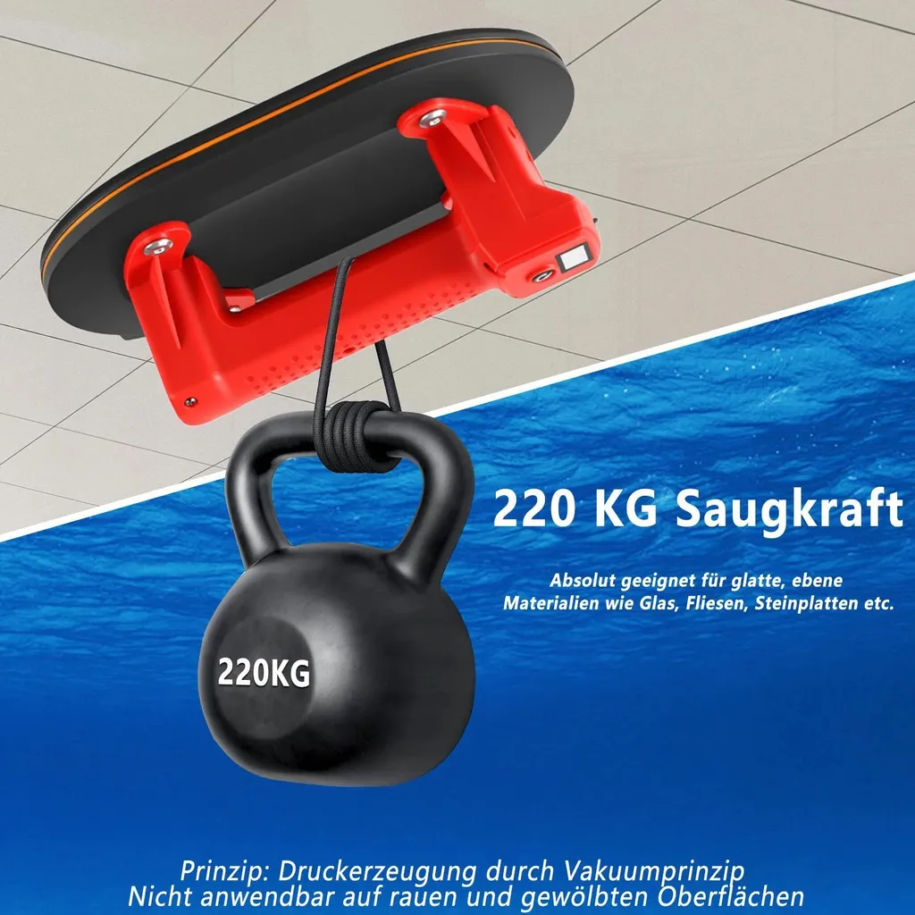 Ventouse électrique 24 cm charge 220 kg secteur CA écran LCD Rouge