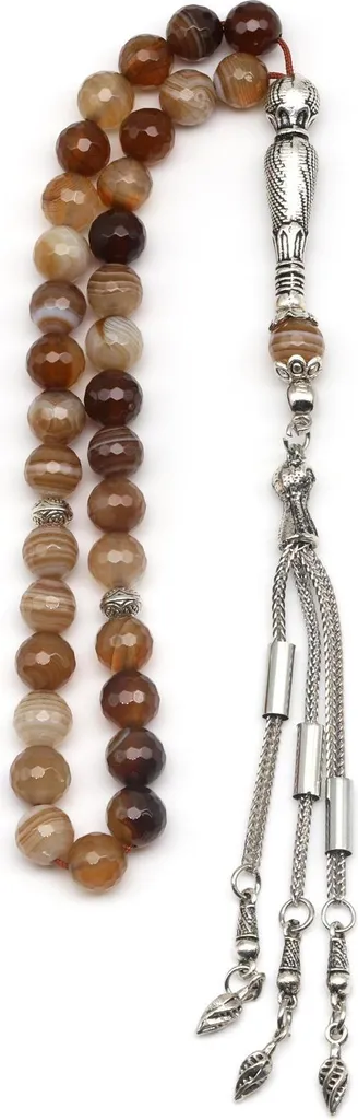 Chapelet de prière en agate pour méditation - 33 grains facettes 8 mm