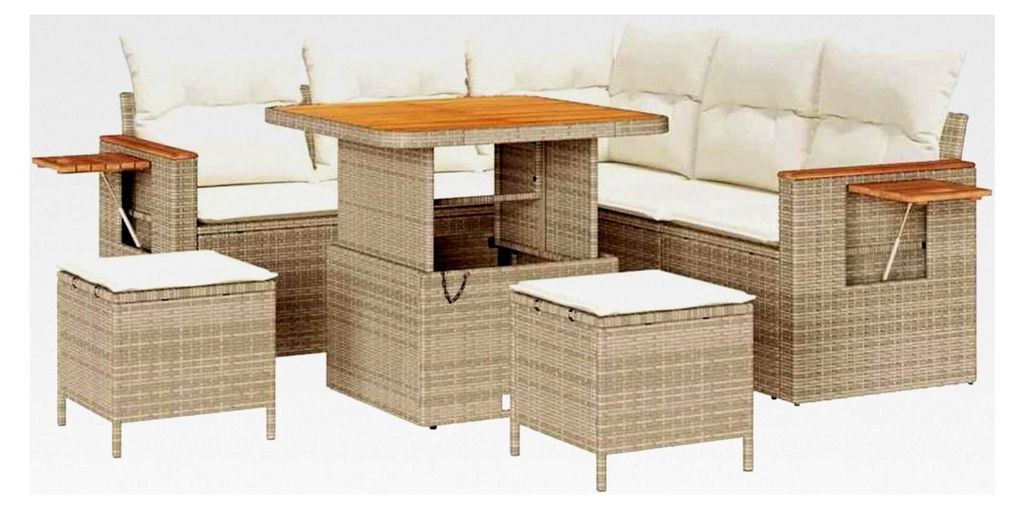 Modulares Gartensofa-Set aus Poly-Rattan und Akazienholz | Wetterfest und komfortabel