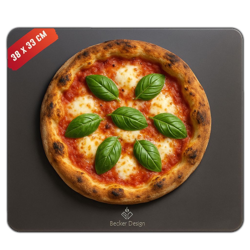 Becker Design Backstahl 8mm für Pizza, Brot & Grill (38x33cm) - Pizza-Stahl & Backplatte rechteckig - Pizzastein aus Stahl Europe