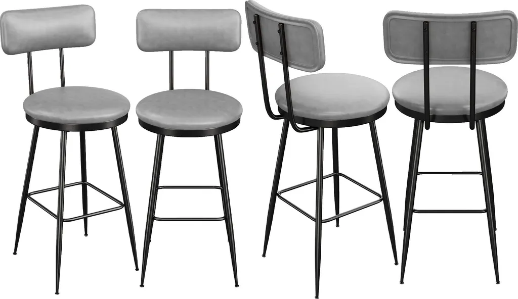 Tabouret de bar pour îlot de cuisine moderne gris - Lot de 4 pratiques
