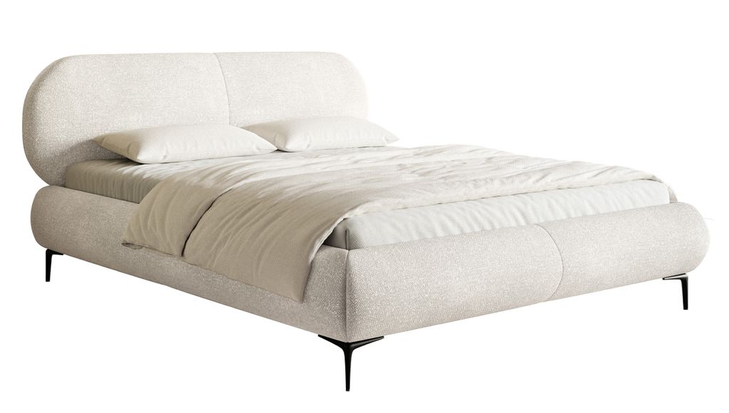 Selsey Ovalle - Doppelbett, Polsterbett mit Bettkasten, Lattenrost, schwarzen Metallbeinen, Creme 180 cm