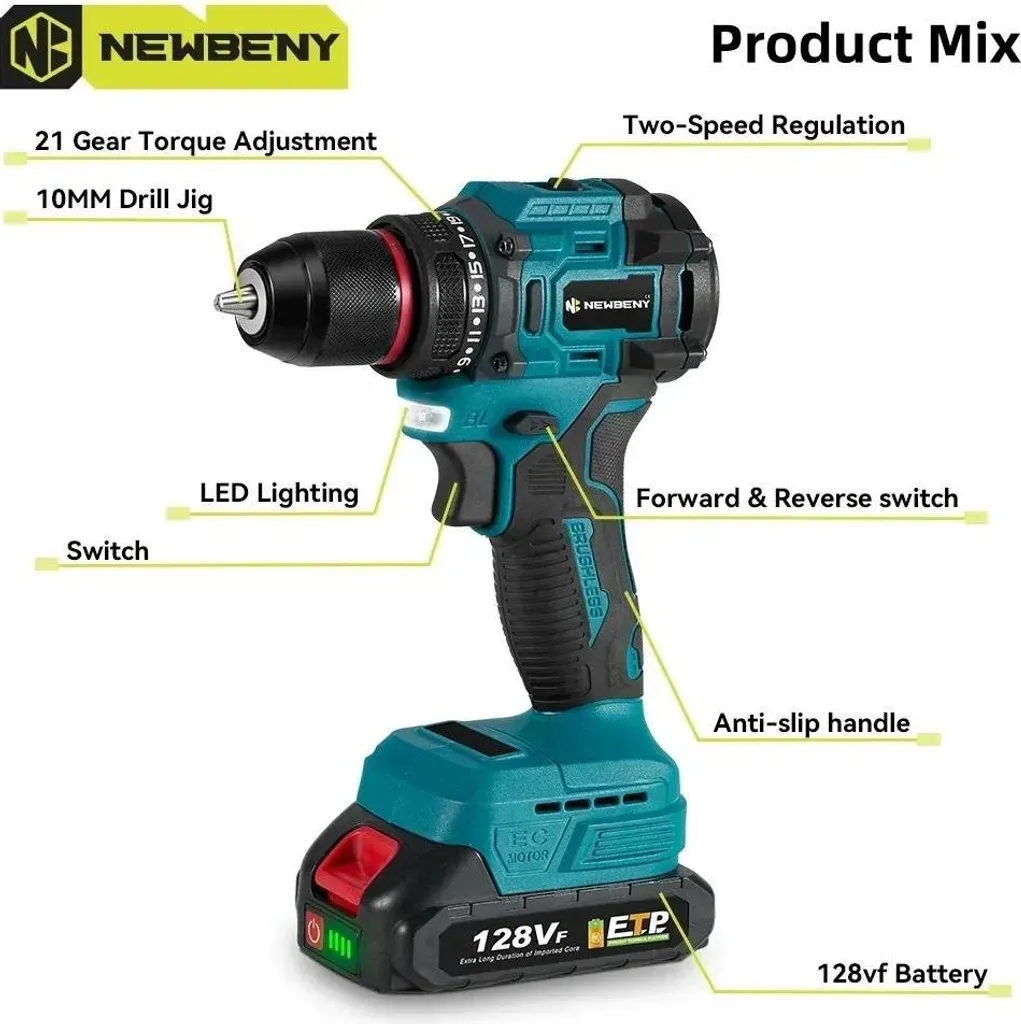 Perceuse visseuse 18V Brushless pour percer sans effort avec 2 batteries