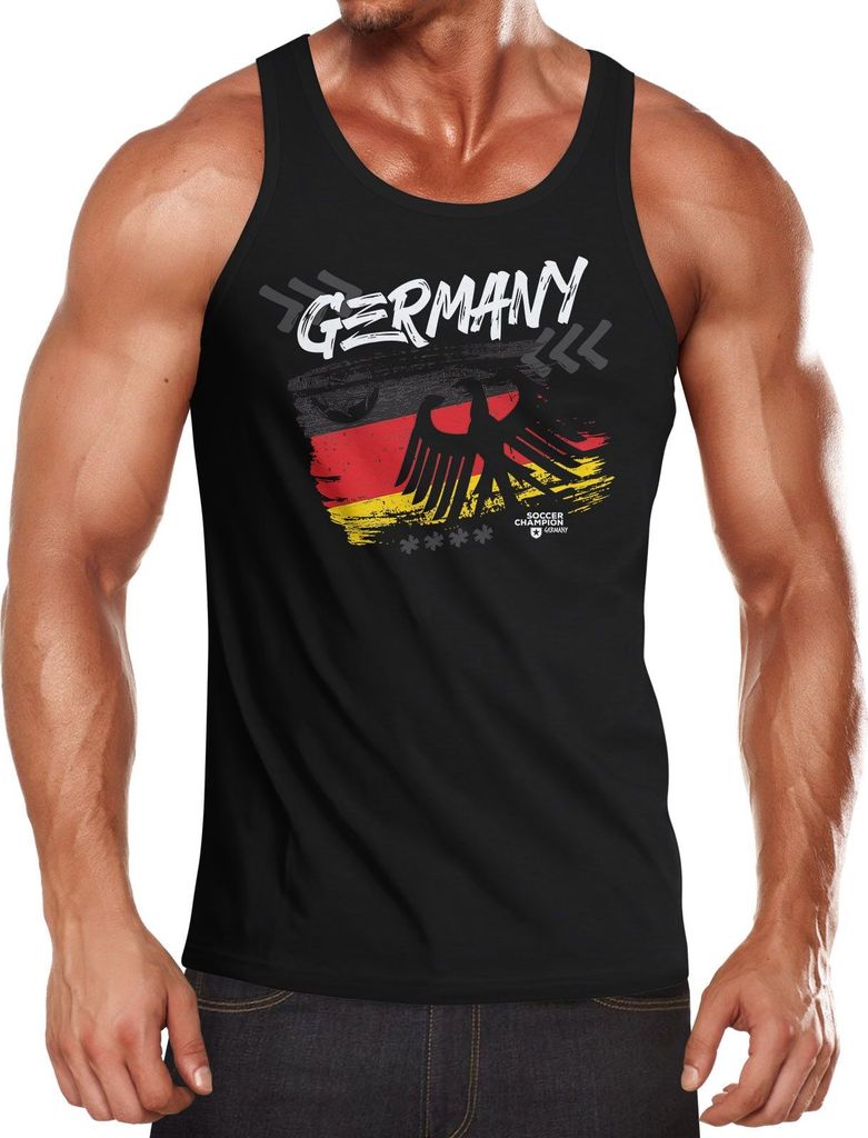 Herren Deutschland Tanktop WM Fußball Weltmeisterschaft 2018 World Cup Fan-Shirt Germany Moonworks schwarz M