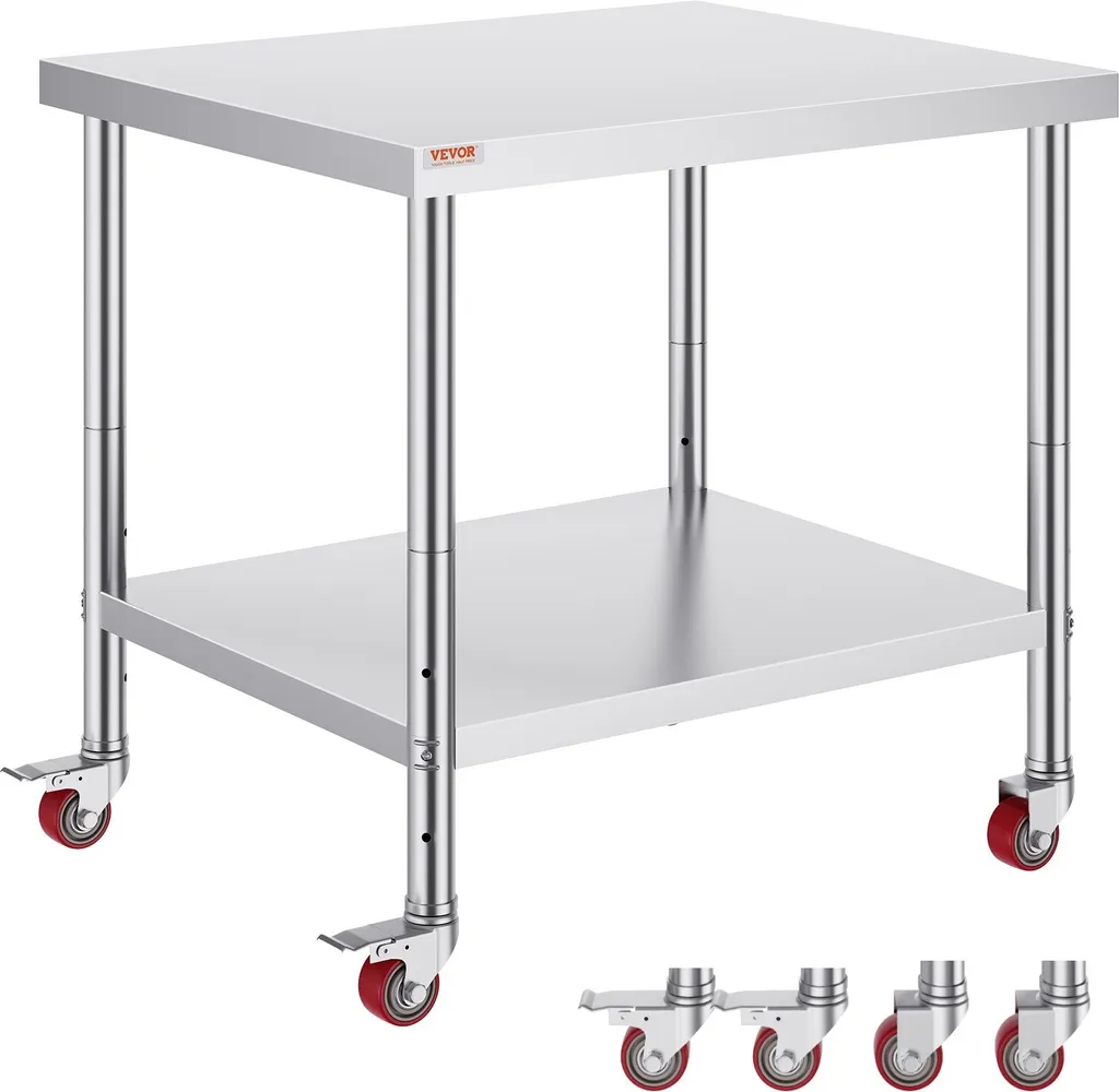 Table de travail inox 91x76x82 cm pour cuisine avec pieds réglables