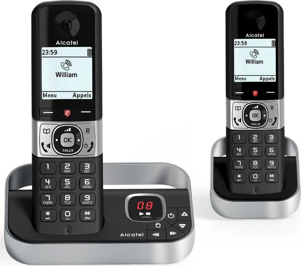 Alcatel F890 Schwarzes DECT-Schnurlostelefon mit 2 Mobilteilen und Anrufbeantworter