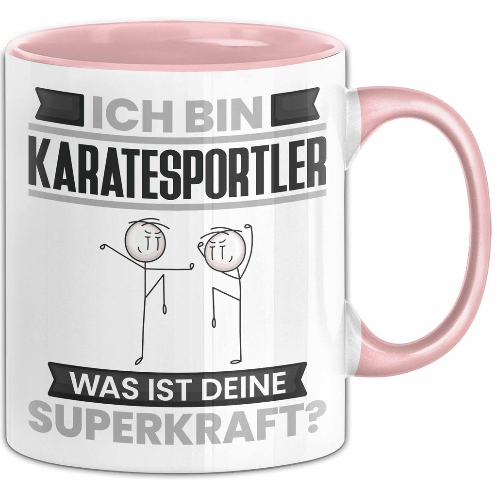 Karatesportler Tasse Geschenk für Karatesportler Geburtstag Lustiger Spruch Kaffee-Becher Was Ist Deine Superkraft (Rosa)