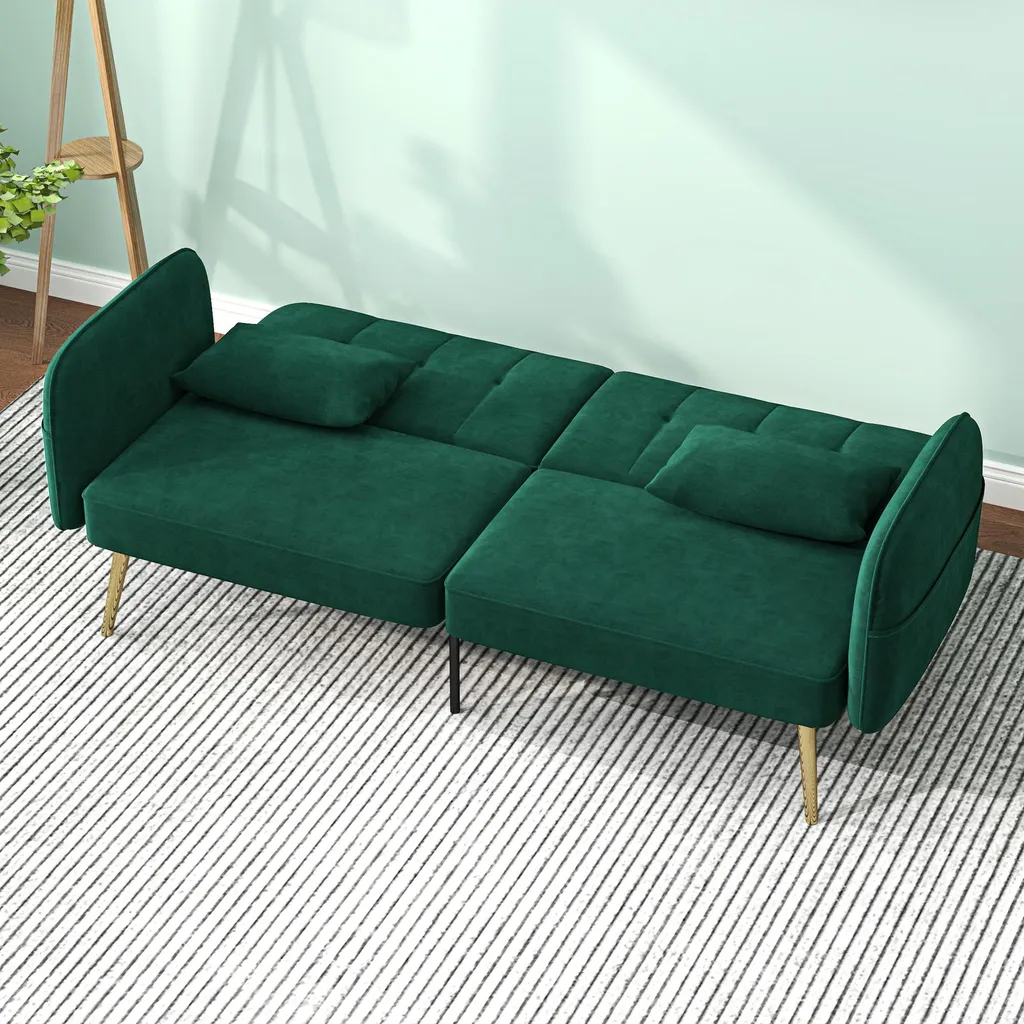 Canapé convertible gain de place : lit d'appoint 2 places velours vert - 10