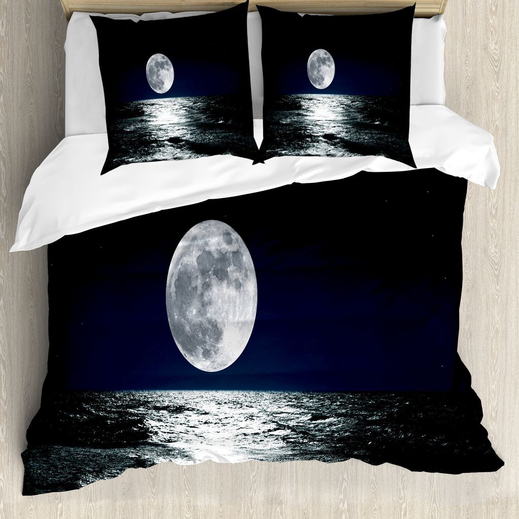ABAKUHAUS Mond Bettbezug, Ethereal Theme Zeichnung, Milbensicher Allergiker geeignet mit Kissenbezügen, 200 cm x 200 cm - 80 x 80 cm, Dunkelblau S...