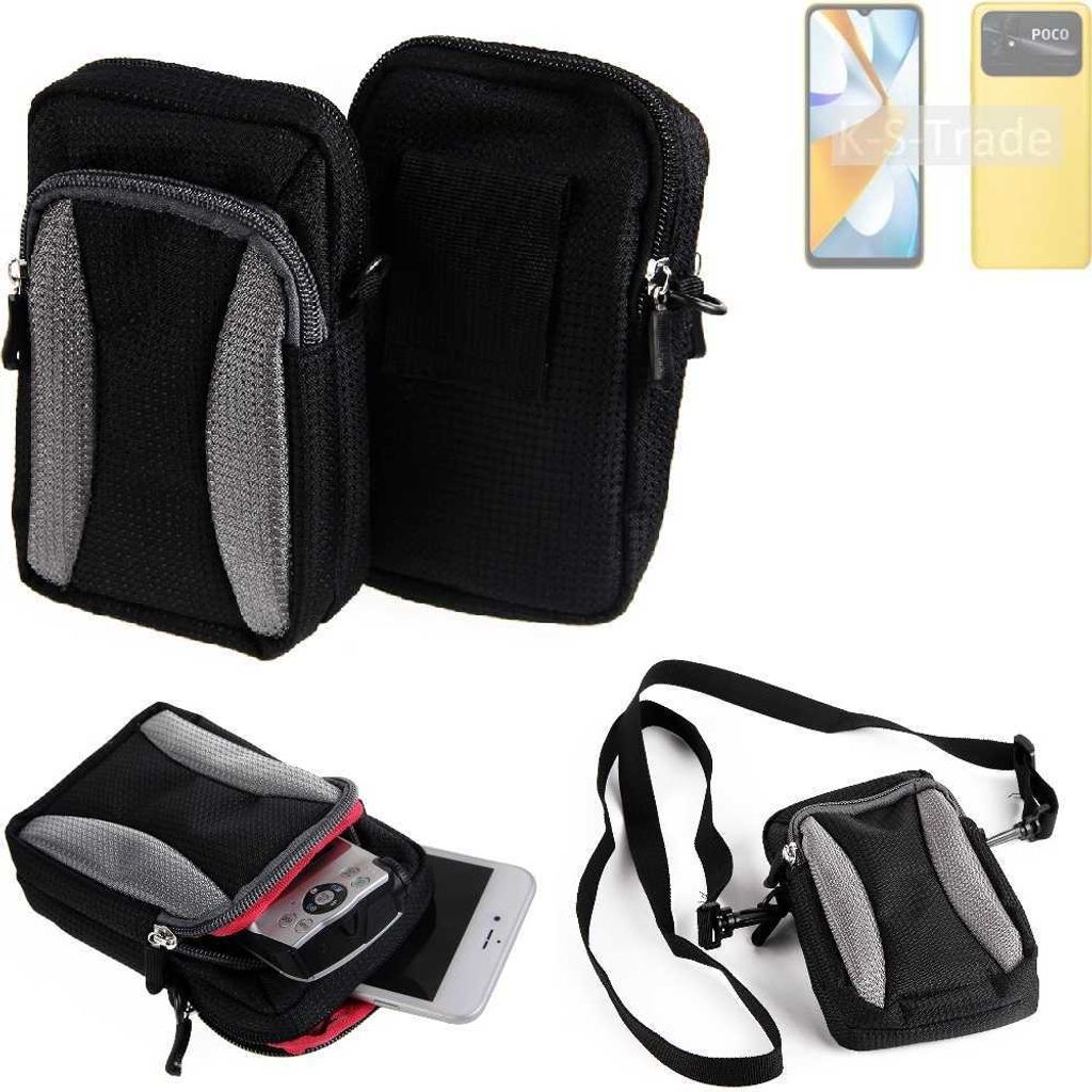 K-S-Trade Holster Schutz Hülle kompatibel mit Xiaomi Poco C40 Handy Hülle Gürteltasche Umhängetasche mit Zusatzfach schwarz