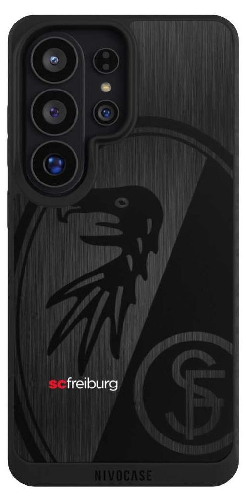 NIVOCASE Handyhülle für Samsung Galaxy S26 Ultra Hülle NIVOpure Case Schwarz Metallic Look Offizielles Lizenzprodukt SC Freiburg