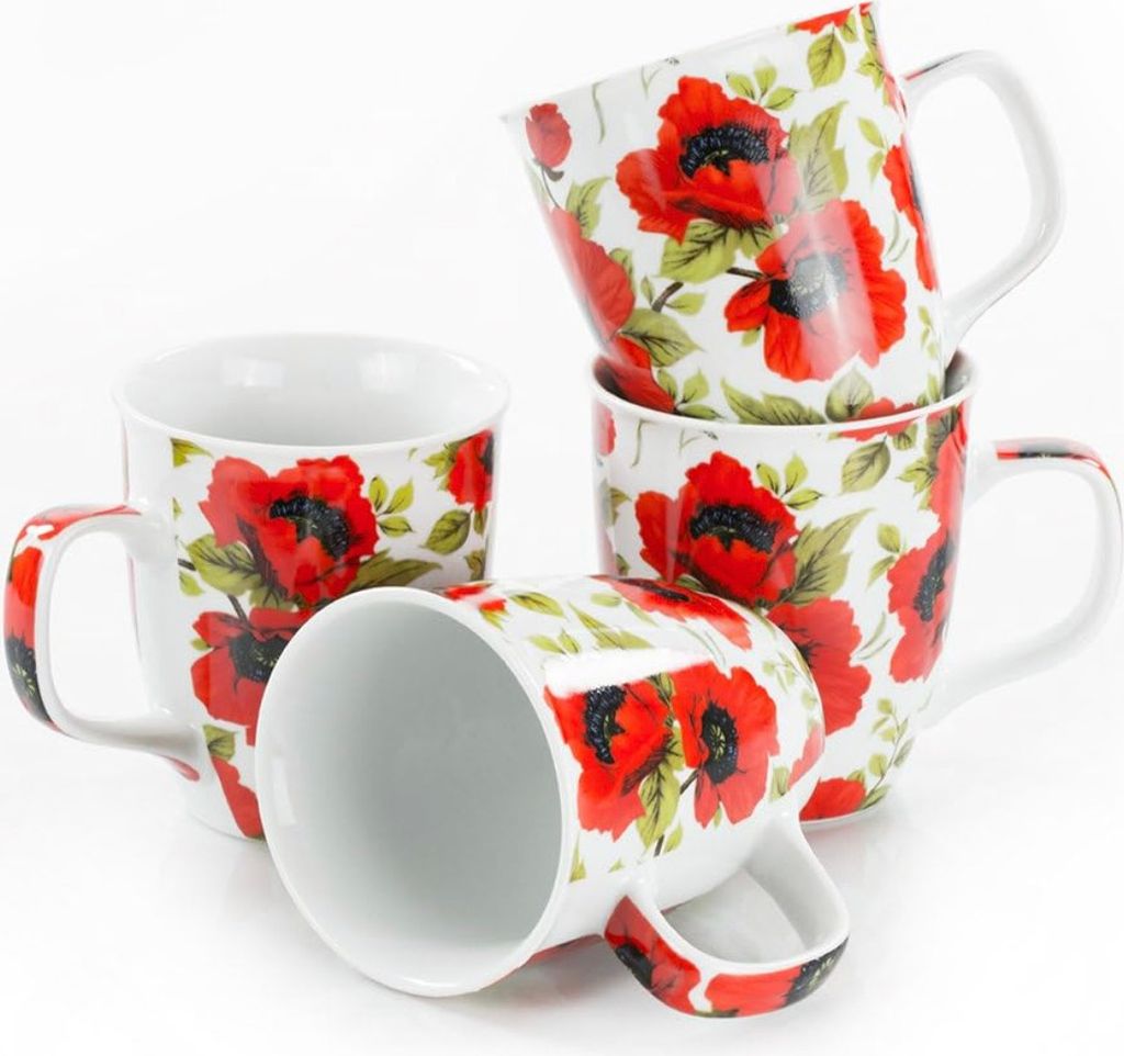 Tassen-Set - Mohnblumen, 4 Stück, 400 ml Porzellan Produktbild 