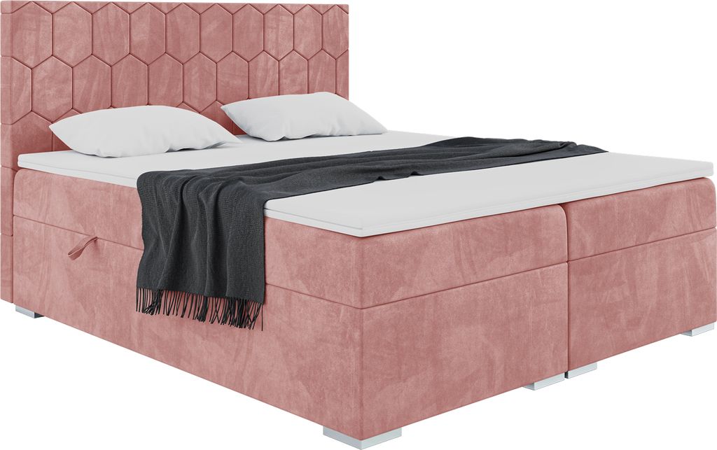 MEBLINI Boxspringbett mit Bettkasten - Gepolstert Doppelbett mit Matratze und Topper - Polsterbett mit Stauraum - Bett mit Kopfteil - Stauraumbett ...