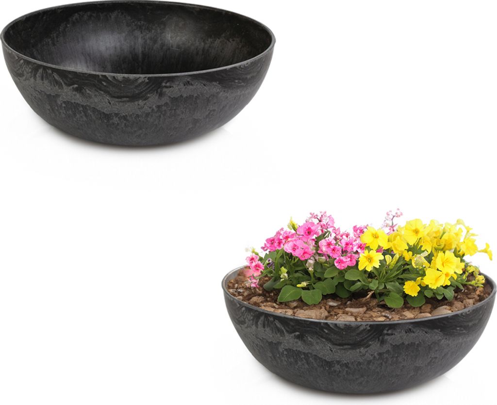 Pflanzschalen für draussen Vintage Dekoschalen rund schwarz 2x 20 cm