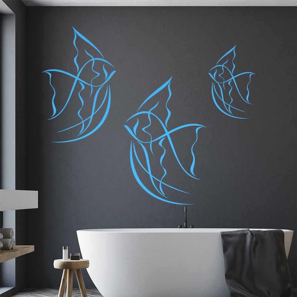 Fische Linien - Fisch Wandtattoo in 6 Größen - Wandaufkleber Wall Sticker - Dekoration, Küche, Wohnzimmer, Schlafzimmer, Badezimmer