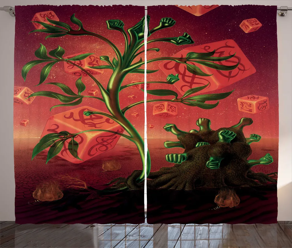 Grand Rideau pour Salon Décoration Psychédélique Vert et Écarlate 280 x 225