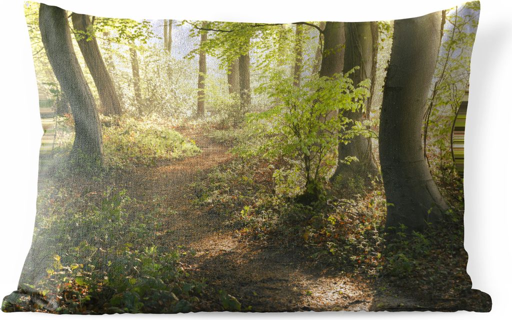 MuchoWow Outdoor Kissen - Wald - Bäume - Weg - Sonne - Pflanzen - Laub - Natur - 60x40 cm - Wetterfest - Lounge Kissen - Zierkissen - Kissen fü...
