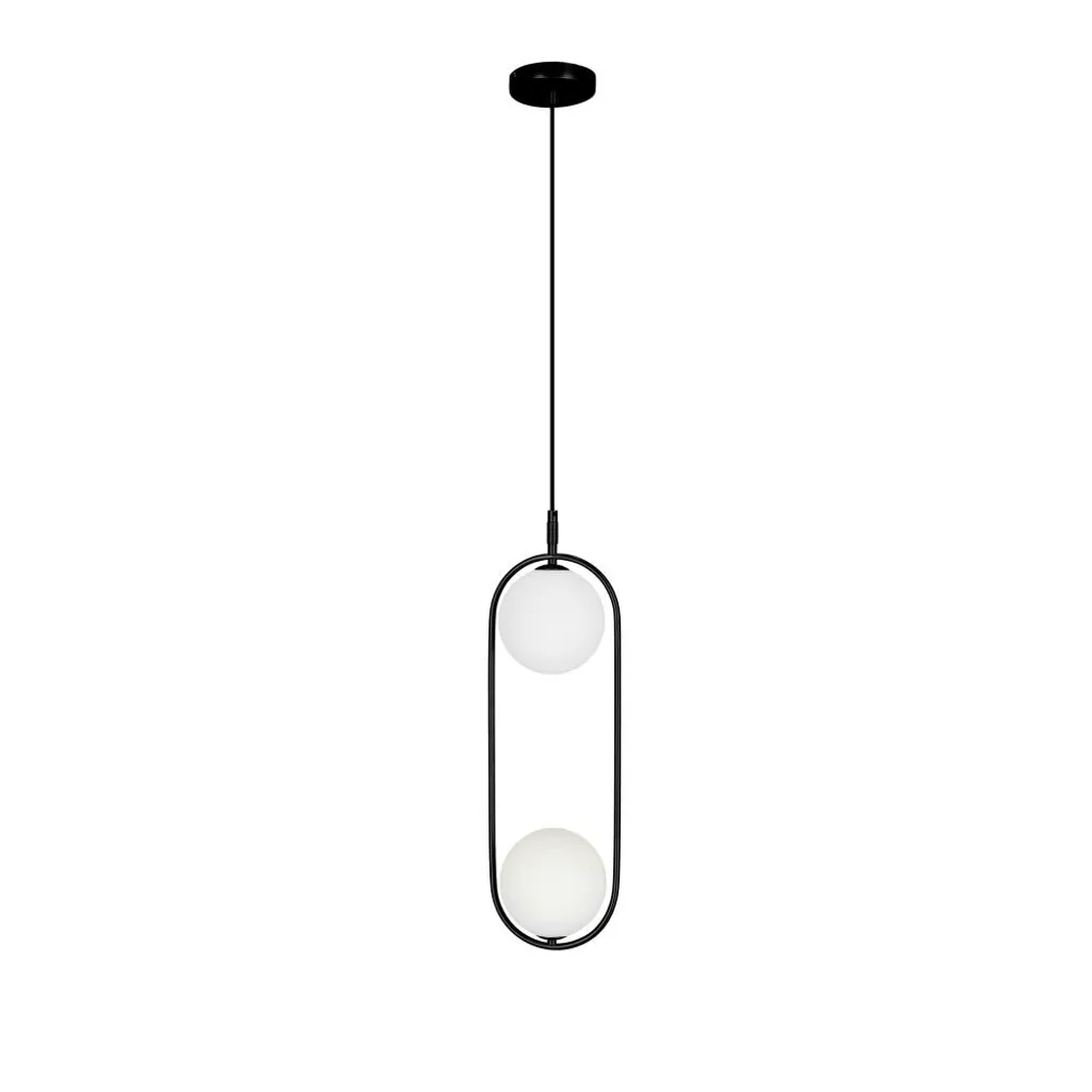 Suspension Double Noire 2 Bulles Verre Blanc G9 Candellux pour Salon