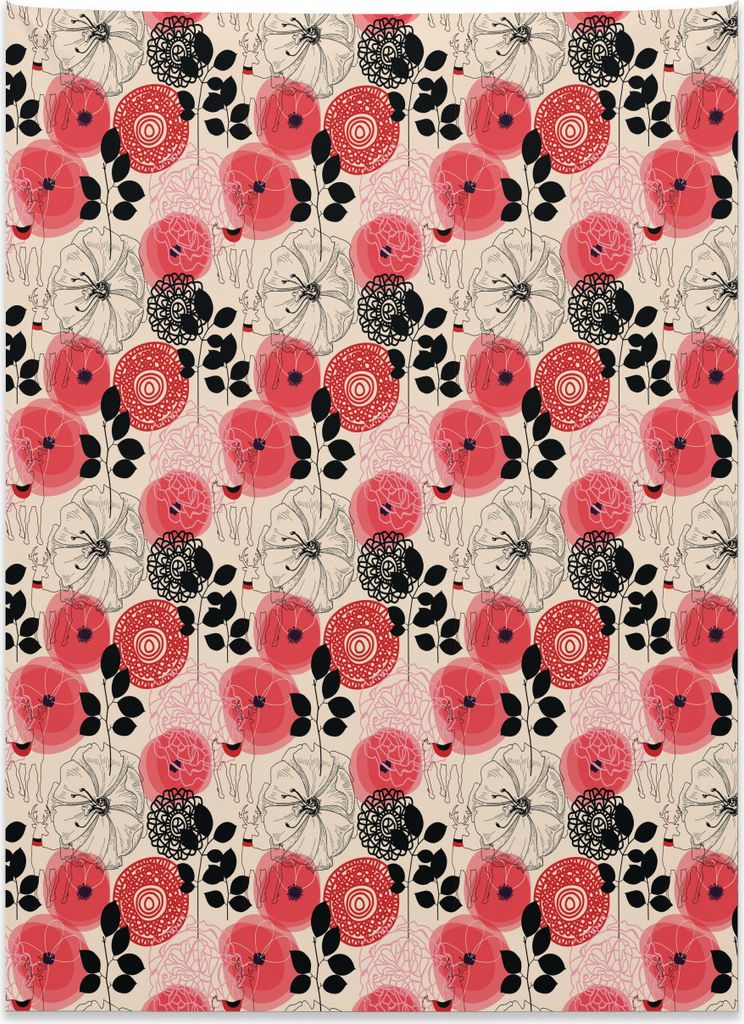 Abakuhaus Blumen Wandteppich, Eingekreiste Zusammenfassung aus Weiches Mikrofaser Stoff Kein Verblassen Klare Farben Waschbar, 110 x 150 cm, Schwar...