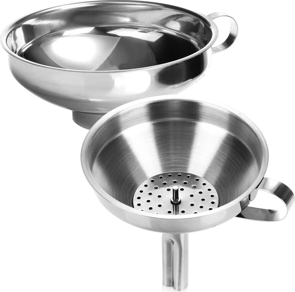 com-four 2-teiliges Trichter Set aus rostfreiem Edelstahl 304 - Einfülltrichter mit Sieb für Einmachgläser beim Einkochen - Marmeladentrichter...