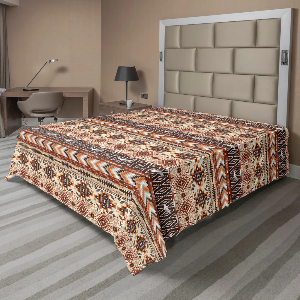 Drap de lit plat anti-froissage motif ethnique 266x260 cm douceur garantie