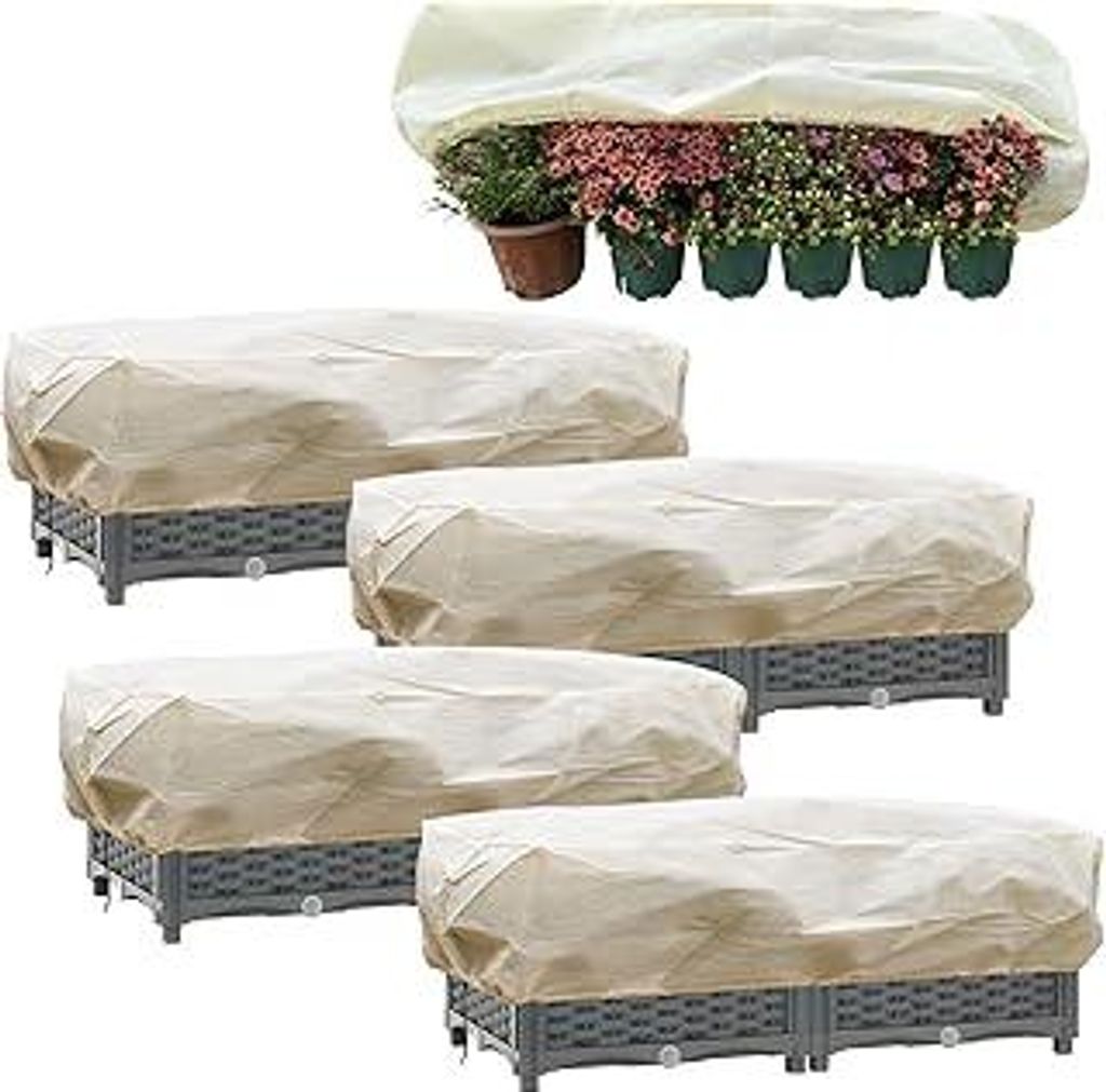 Schutzhülle für Winterpflanzen, Frostschutz für Blumenkasten, Frostschutz Hauben mit Kordelzug Schützt Blumen in Balkonkästen - 4 Stücke (150...