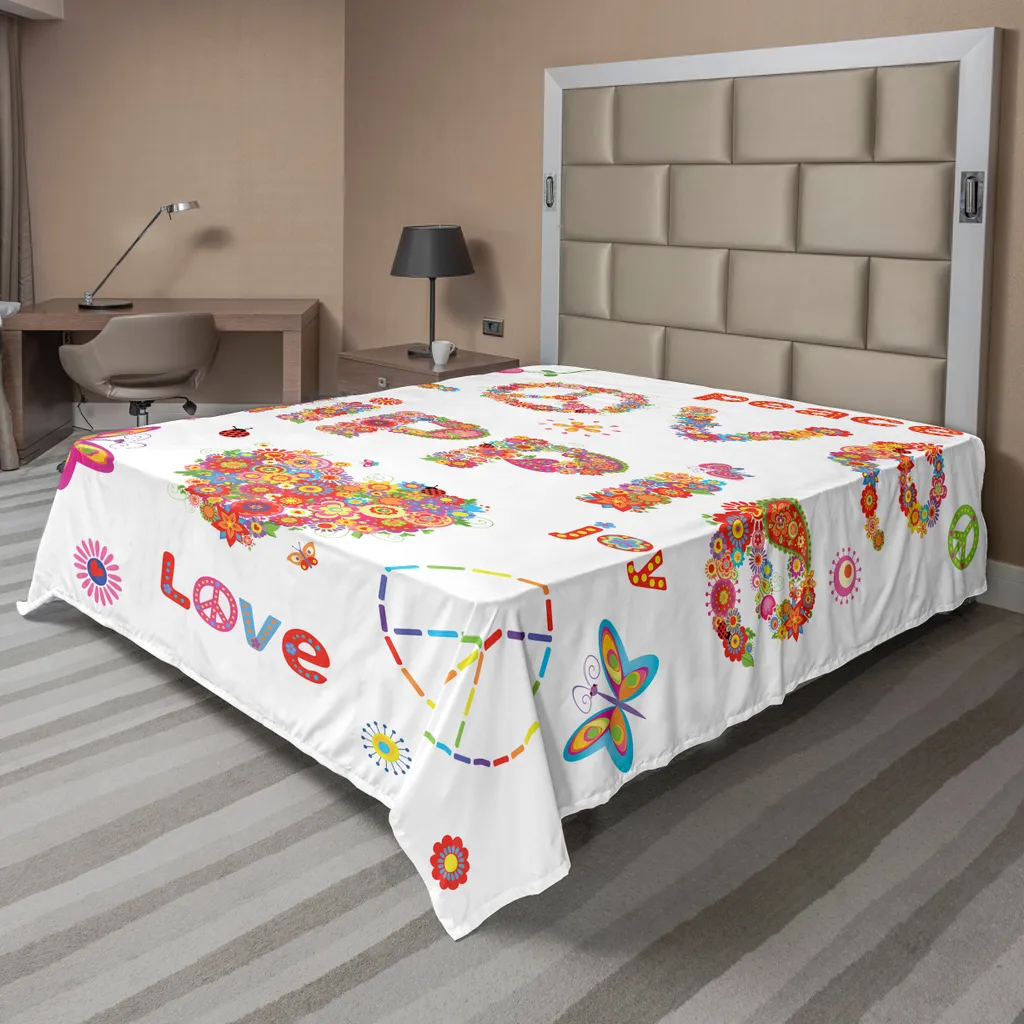 Drap de Lit Douceur Anti-Plis Motif Fleurs Hippie 260x228 cm Multicolore
