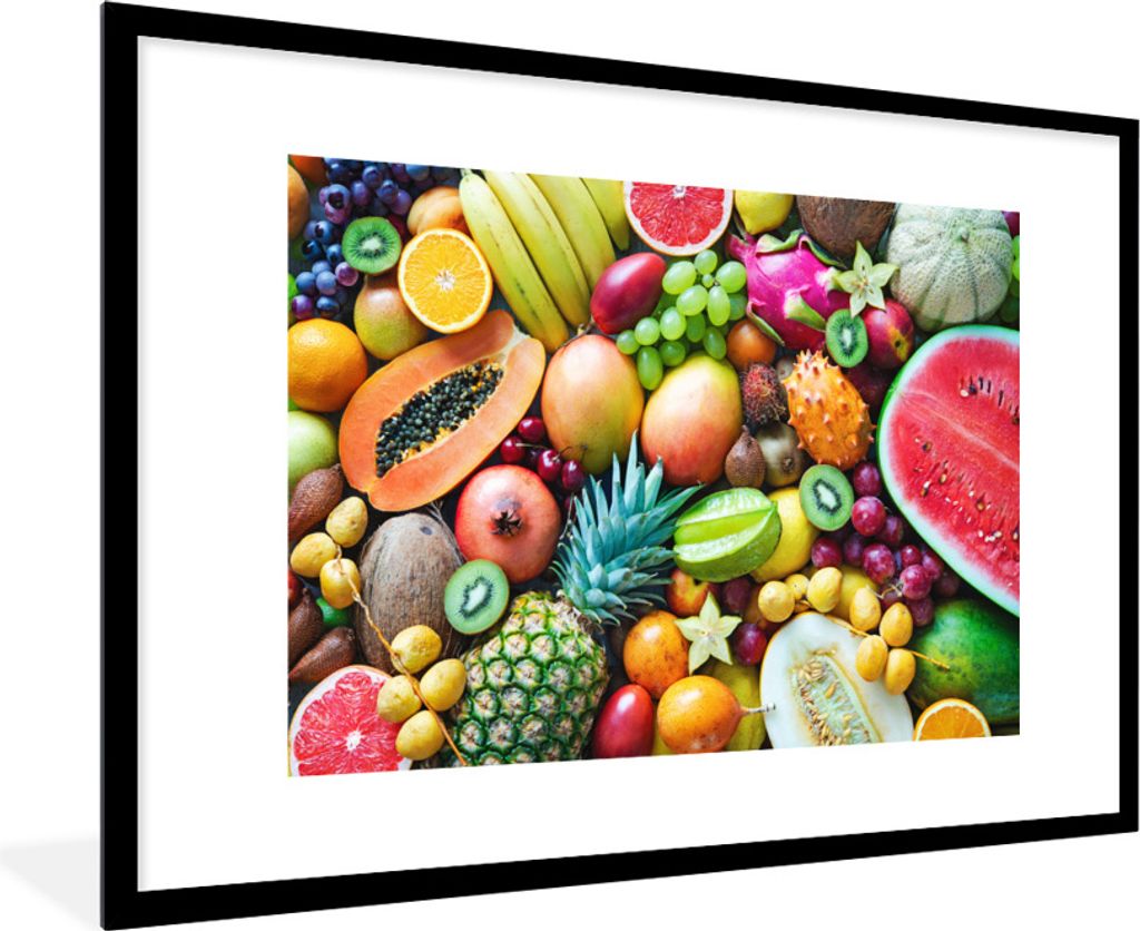 MuchoWow Gerahmtes Poster Obst - Ananas - Tropisch 90x60 cm - Poster mit Schwarzem Bilderrahmen Wandposter Rahmen Foto Bilder - Wanddekoration - ...