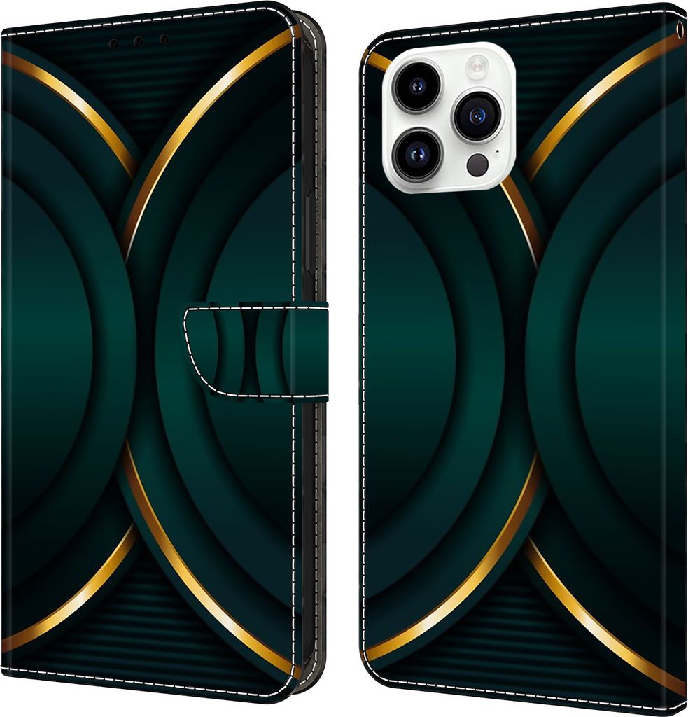 CLM-Tech Handyhülle kompatibel mit iPhone 16 Pro Hülle - Tasche aus Kunstleder - Klapphülle mit Ständer und Kartenfächern - Schutzhülle Walle...
