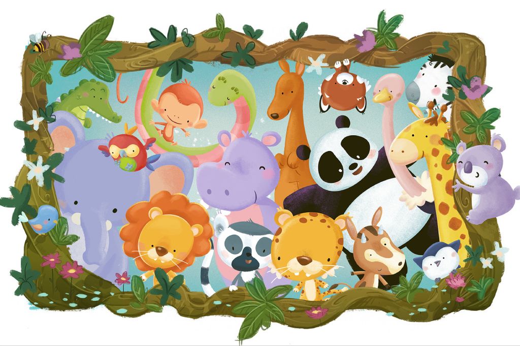 Muralo Fototapete Kinderzimmer 312 (B) x 219 (H) cm Vlies Tapete Wandtapeten Blumen Wildtiere Dschungel Blätter Kinderwelt Jugend moderne Wandbild...