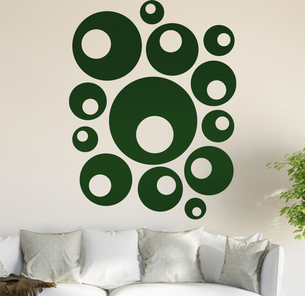 Retro Kreise Wandtattoo in 6 Größen - Wandaufkleber Wall Sticker - Dekoration, Küche, Wohnzimmer, Schlafzimmer, Badezimmer