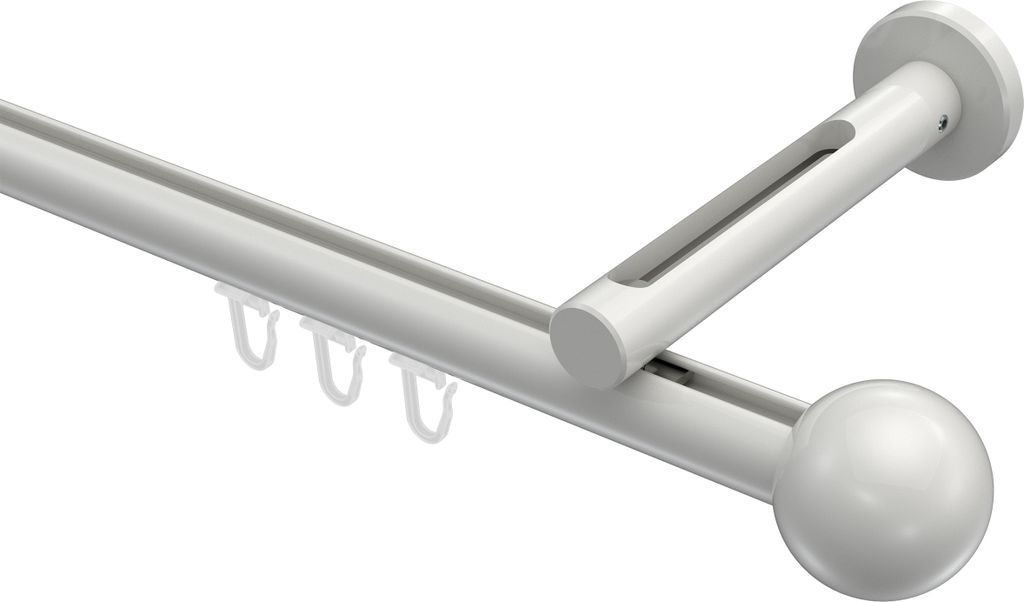 Interdeco Innenlaufstange / Gardinenstange mit Innenlauf Weiß, Typ Siteno Luino (Kugel), 20 mm Ø 1-läufig, 180 cm