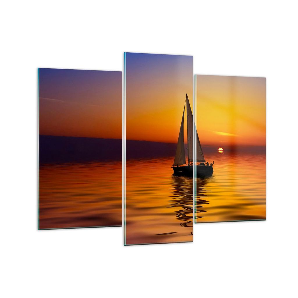 Bilder auf glas - Boot Sonnenuntergang Landschaft - 130x100cm - Glasbilder - Wandbilder - Kunstdruck - Wanddekoration aus Glas - Glas Bilder - Wand...