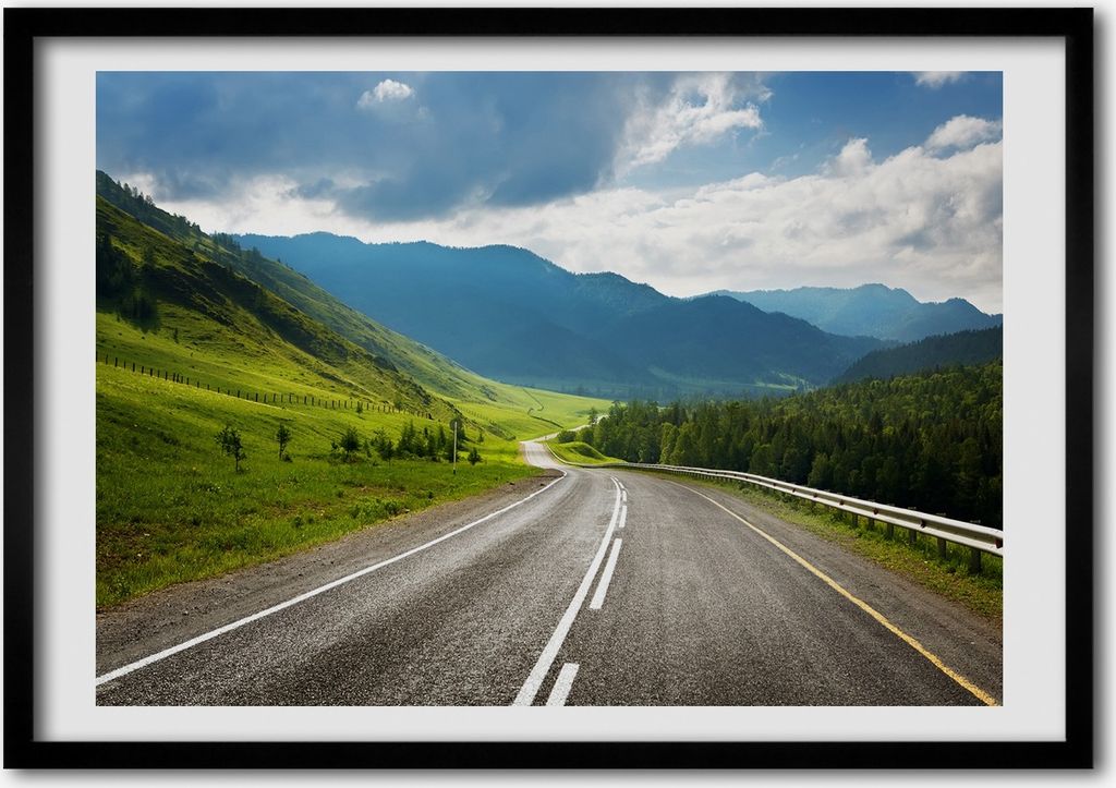Bild - Bilderrahmen - 100 cm x 70 cm - MDF - Rahmen - Foto - Wandkunst Straße in den Bergen