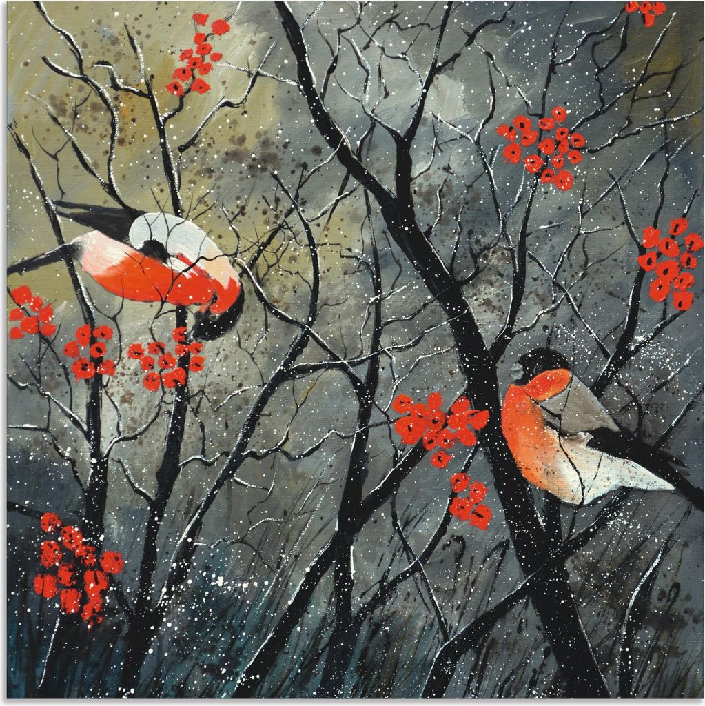 ARTland Wandbild Alu für Innen & Outdoor rote Vögel im Winter Größe: 30x30 cm