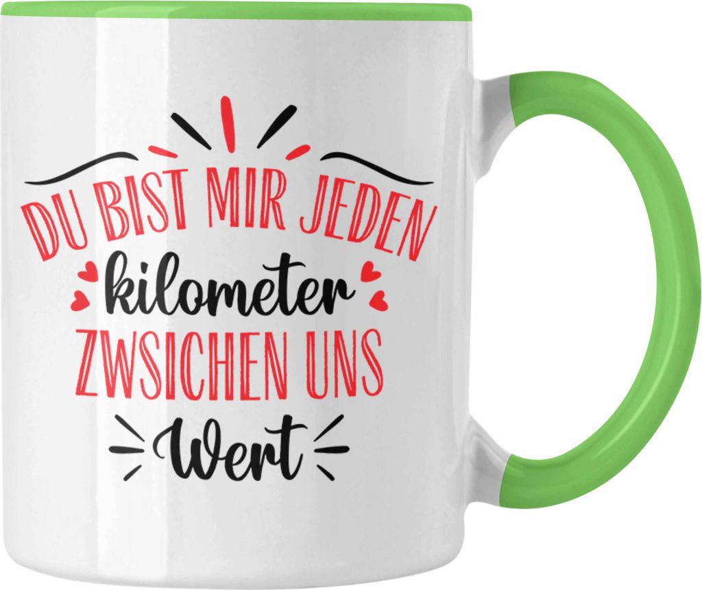 Trendation - Fernbeziehung Geschenk für Ihn Sie Tasse mit Spruch Valentinstag Geburtstag Geschenk Freund (Grün)
