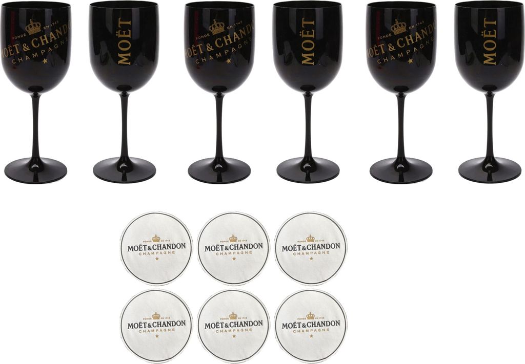 Moët & Chandon Becher Set – 6er Pack, stilvolle schwarze Champagnerbecher