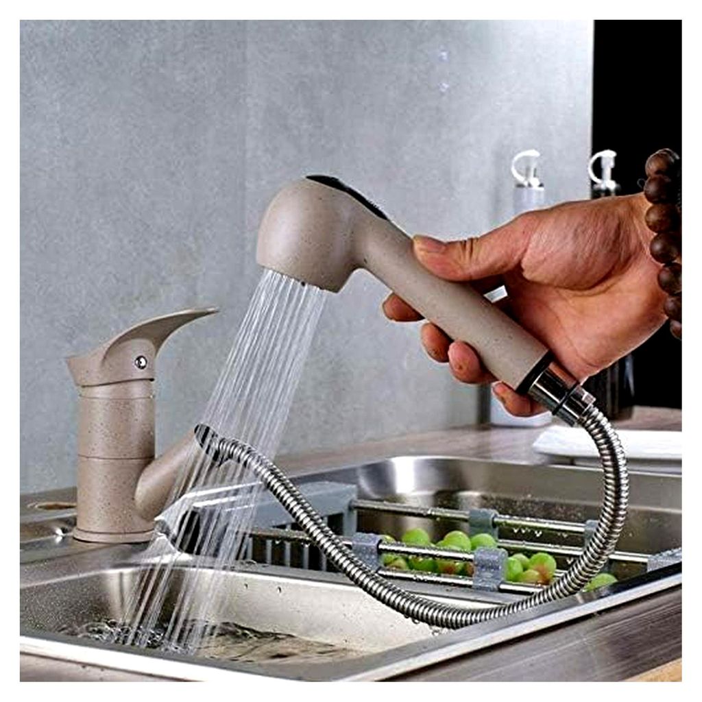 Küchenarmatur Wasserhahn 360° schwenkbar Ausziehbarer Spültischmischer Beige für Warm- und Kaltwasser