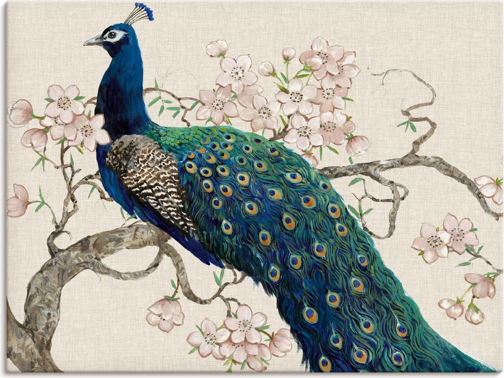ARTland Leinwandbild Pfau & Blüten II Größe: 60x45 cm