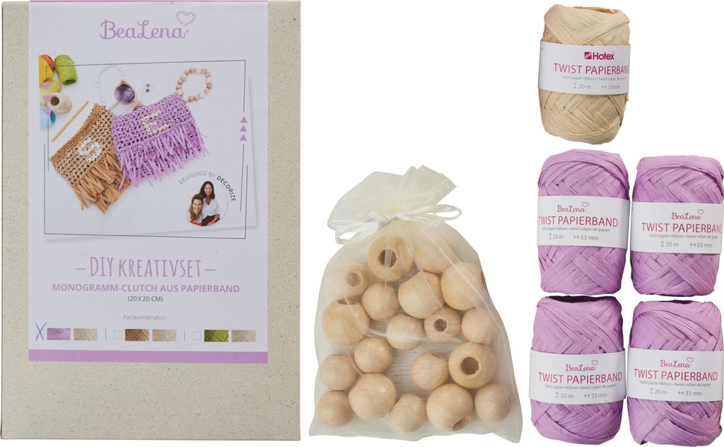 BeaLena DIY Kreativset Clutch aus Papierband Handtasche 20x20 cm Bastelset Flieder