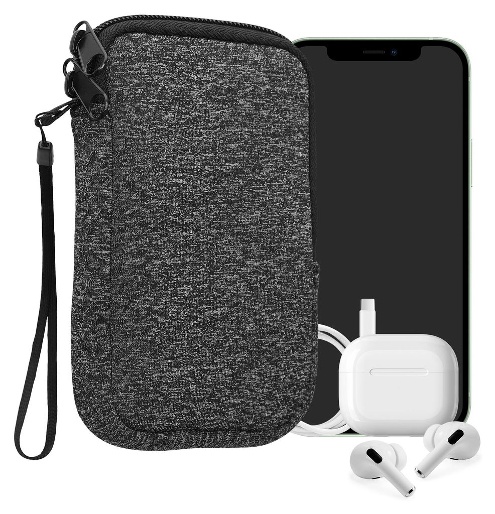 kwmobile Handytasche für Smartphones S - 4,5" - Neopren Handy Hülle Anthrazit Weiß - Handy Tasche 14,4 x 8,3 cm Innenmaße