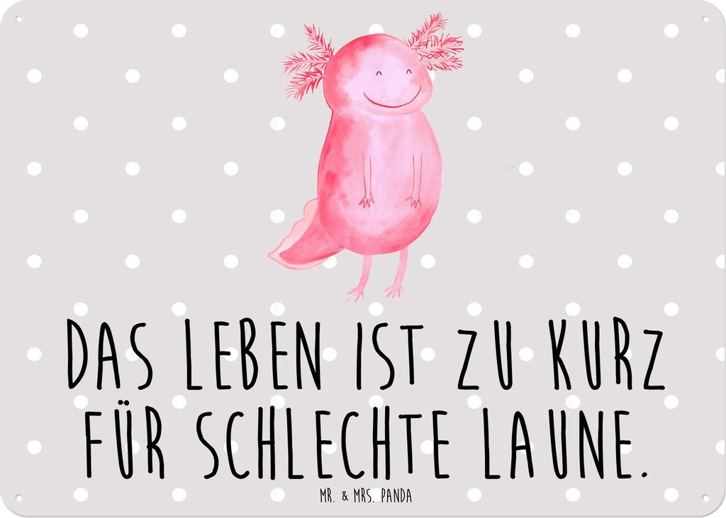 Mr. & Mrs. Panda tafel Axolotl Glücklich DIN A6 - Grau Pastell - Geschenk, Schwanzlurch, Lebensfroh, gut Gelaunt, Motivationsspruch, Wandbild, Sch...